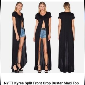 NYTT Black Kyree Split Front Crop Duster Maxi Festival Top 0 (zero) GUC